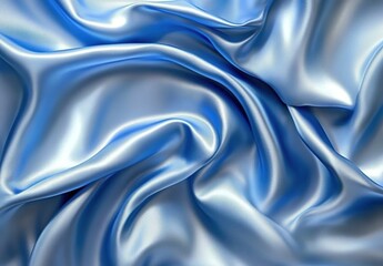 Close-up of blue silk fabric with smooth wavy folds and delicate light interplay.