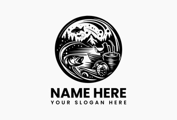 Modern fish silhouette formed by negative space lines, sleek vector logo for eco-conscious fishing brands 