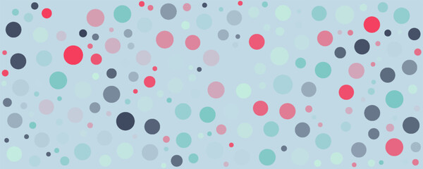 Colorful polka dots seamless pattern on bright 19 background. Impressive classic colorful polka dots textile pattern. Seamless scattered confetti fall chaotic decor. Abstract vector illustration.