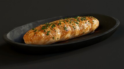 Baked bread loaf on dark platter