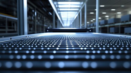 Naklejka premium Empty conveyor belt in modern industrial factory