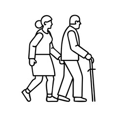 elderly couple walking icon, elderly couple walking line art - simple line art of elderly couple walking, perfect for elderly couple walking logos and icons