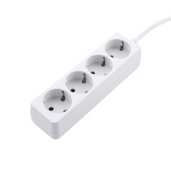 White power strip with four outlets floating on transparent background