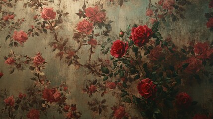 Vintage floral wallpaper design with muted tones.