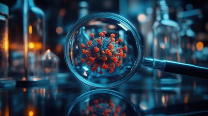 Close-up study of a virus under magnification.