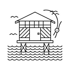 fisherman s hut icon, fisherman s hut line art - simple line art of fisherman s hut, perfect for fisherman s hut logos and icons
