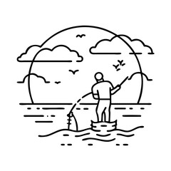 fisherman silhouette at sunset icon, fisherman silhouette at sunset line art - simple line art of fisherman silhouette at sunset, perfect for fisherman silhouette at sunset logos and icons