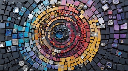 Hypnotic Circular Mosaic Design Featuring Gradient Colors and Textured Tiles