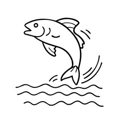 fish jumping out of water icon, fish jumping out of water line art - simple line art of fish jumping out of water, perfect for fish jumping out of water logos and icons