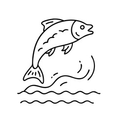 fish jumping out of water icon, fish jumping out of water line art - simple line art of fish jumping out of water, perfect for fish jumping out of water logos and icons
