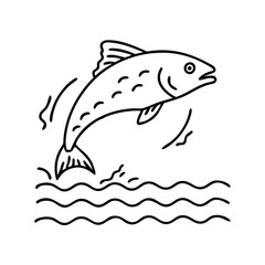 fish jumping out of water icon, fish jumping out of water line art - simple line art of fish jumping out of water, perfect for fish jumping out of water logos and icons