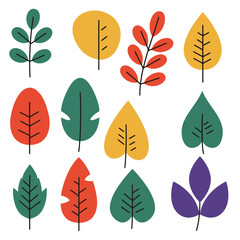 Vibrant and minimal illustration of colorful abstract leaves. A contemporary design emphasizing nature, perfect for decorative, artistic, and seasonal themes like autumn, spring, or ecological concept