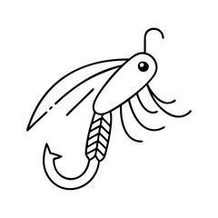 fly fishing lure icon, fly fishing lure line art - simple line art of fly fishing lure, perfect for fly fishing lure logos and icons