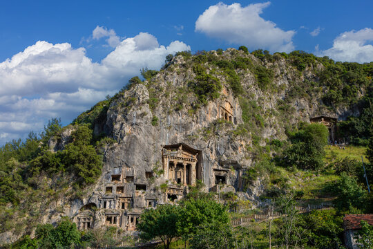 View of the Tomb of Amyntas in the Fethiye district of T&uuml;rkiye. The Tomb of Amyntas, also known as Fethiye