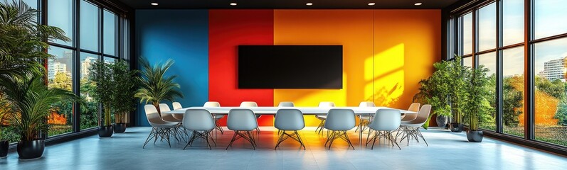 Modern office conference room with city view