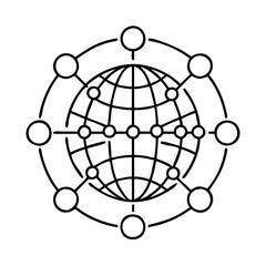 globe with network nodes icon, globe with network nodes line art - simple line art of globe with network nodes, perfect for globe with network nodes logos and icons