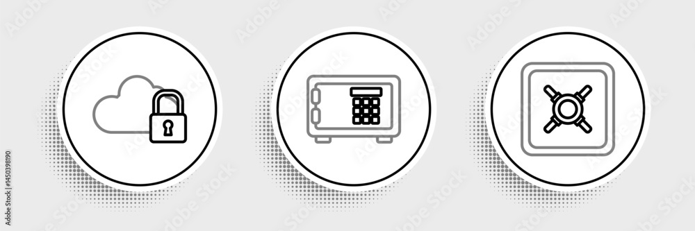 Poster set line safe, cloud computing lock and icon. vector