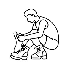 hiker tying shoelaces icon, hiker tying shoelaces line art - simple line art of hiker tying shoelaces, perfect for hiker tying shoelaces logos and icons