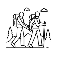 hiking couple icon, hiking couple line art - simple line art of hiking couple, perfect for hiking couple logos and icons