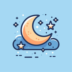 Beautiful cartoon illustration of moon and stars