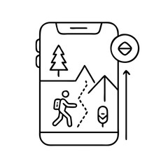 hiking trail app icon, hiking trail app line art - simple line art of hiking trail app, perfect for hiking trail app logos and icons