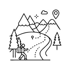 hiking trail icon, hiking trail line art - simple line art of hiking trail, perfect for hiking trail logos and icons