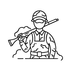 hunter in camouflage icon, hunter in camouflage line art - simple line art of hunter in camouflage, perfect for hunter in camouflage logos and icons