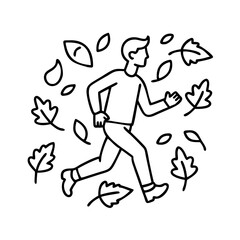 jogging in autumn leaves icon, jogging in autumn leaves line art - simple line art of jogging in autumn leaves, perfect for jogging in autumn leaves logos and icons