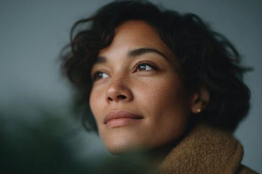 portrait of person with diverse features against blurred background for world environment day