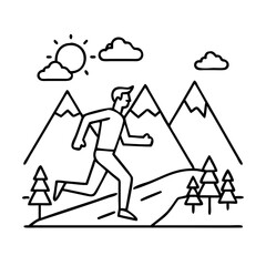 jogging in the mountains icon, jogging in the mountains line art - simple line art of jogging in the mountains, perfect for jogging in the mountains logos and icons