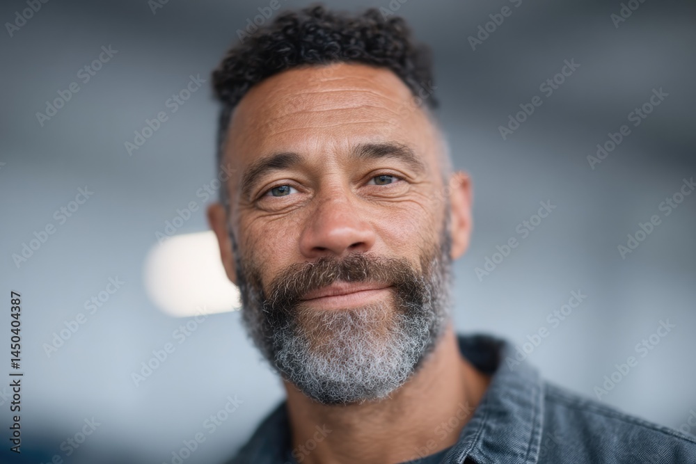Wall mural portrait of auto mechanic in garage setting with blurred background