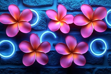 Pink flowers neon lights