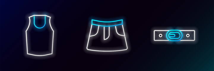 Set line Belt, Undershirt and Skirt icon. Glowing neon. Vector