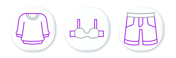 Set line Short or pants, Sweater and Bra icon. Vector