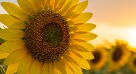 Fototapeta premium Sunflower in Sunlight with Petals and Focus on Center