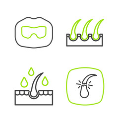 Set line Broken hair follicle, Oil for care treatment, Human and Mustache and beard icon. Vector