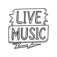 live music text banner icon, live music text banner line art - simple line art of live music text banner, perfect for live music text banner logos and icons