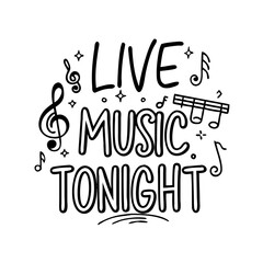 live music tonight text with music notes icon