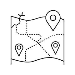 map with route marked icon, map with route marked line art - simple line art of map with route marked, perfect for map with route marked logos and icons