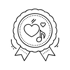 music lover s badge icon, music lover s badge line art - simple line art of music lover s badge, perfect for music lover s badge logos and icons