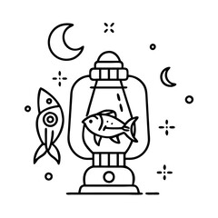 night fishing lantern icon, night fishing lantern line art - simple line art of night fishing lantern, perfect for night fishing lantern logos and icons