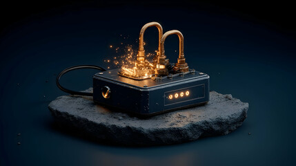 with translucent pipes and glowing droplets