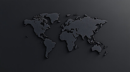 Monochrome world map relief. Detailed texture shows continents. Global connectivity concept. Sophisticated design for modern themes.