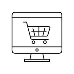 online shopping cart icon, online shopping cart line art - simple line art of online shopping cart, perfect for online shopping cart logos and icons