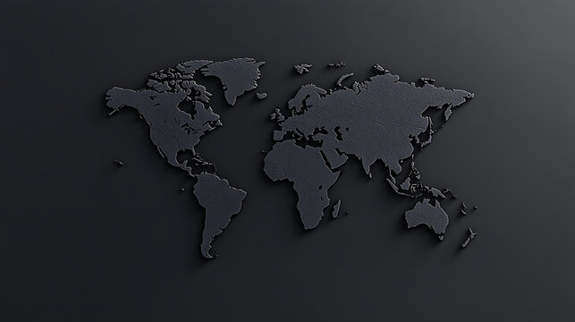 Monochrome world map relief. Detailed texture shows continents. Global connectivity concept. Sophisticated design for modern themes.