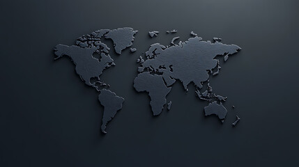 Naklejka premium World Map Relief: A dark monochrome representation of the Earth's continents, showcasing their textured surfaces against a plain background. Global focus.