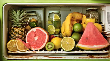 door opening to a magical realm of pixelated fruit