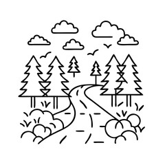 pathway through the woods icon, pathway through the woods line art - simple line art of pathway through the woods, perfect for pathway through the woods logos and icons