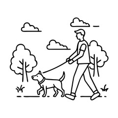 person walking dog in park icon, person walking dog in park line art - simple line art of person walking dog in park, perfect for person walking dog in park logos and icons