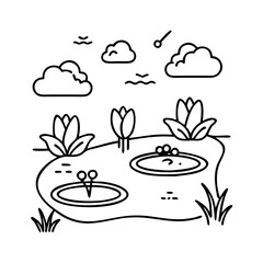 pond with lily pads icon, pond with lily pads line art - simple line art of pond with lily pads, perfect for pond with lily pads logos and icons